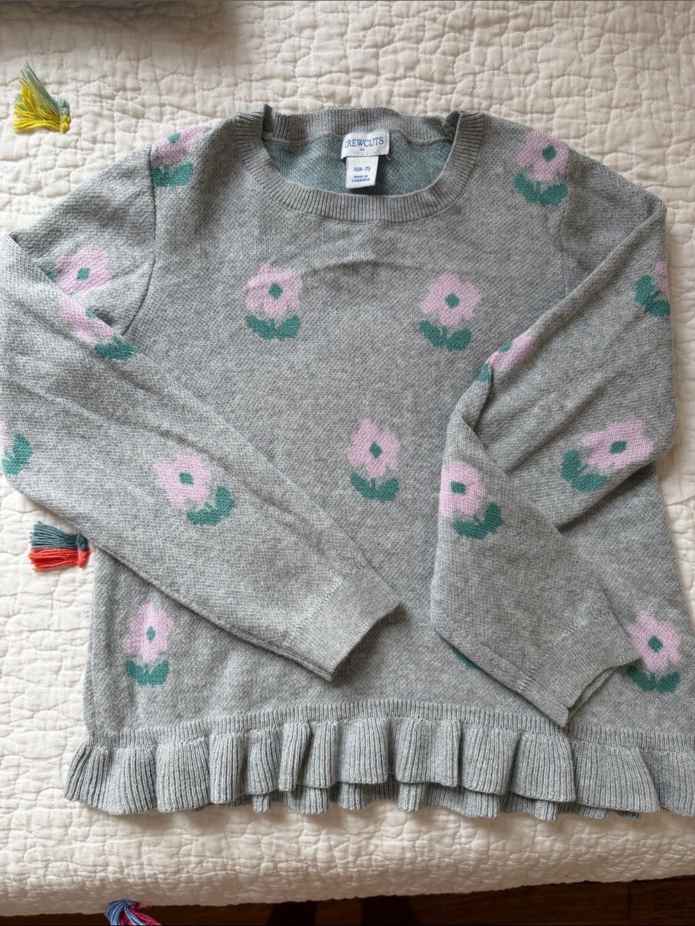 Crewcuts Gray Sweater with Pink and Green Floral Accents